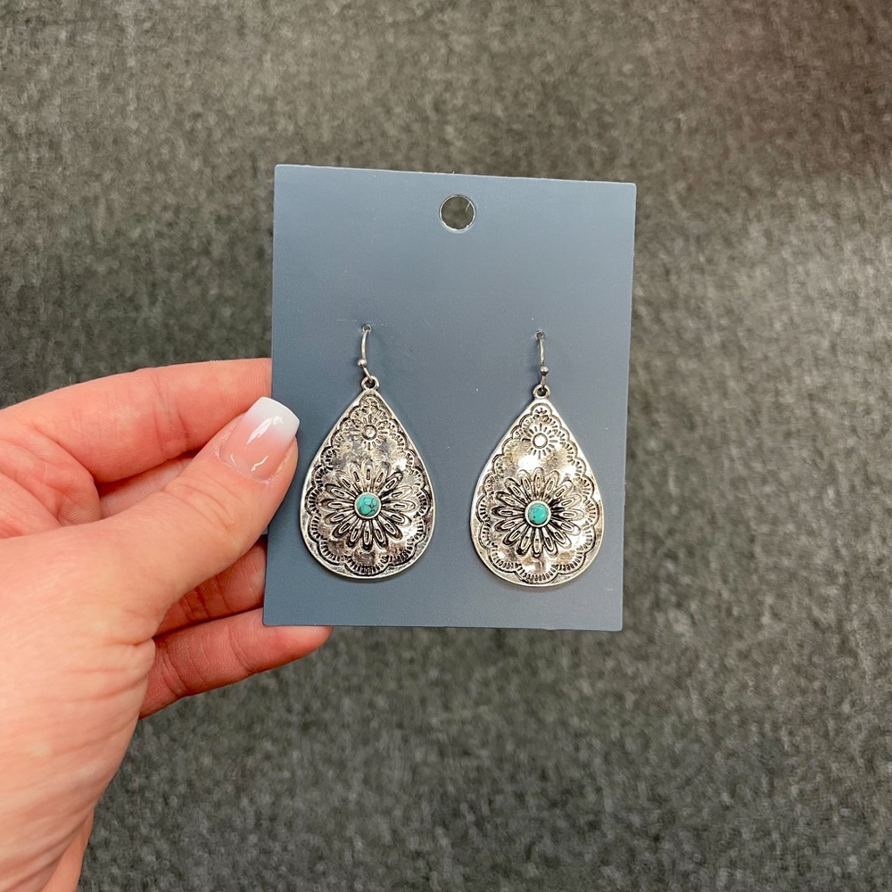 Silver and Turquoise Southwestern Teardrop Earrings